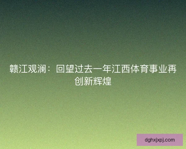 赣江观澜：回望过去一年江西体育事业再创新辉煌
