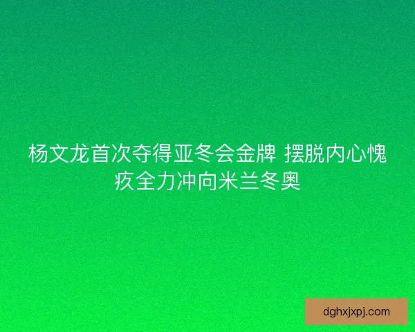 杨文龙首次夺得亚冬会金牌 摆脱内心愧疚全力冲向米兰冬奥